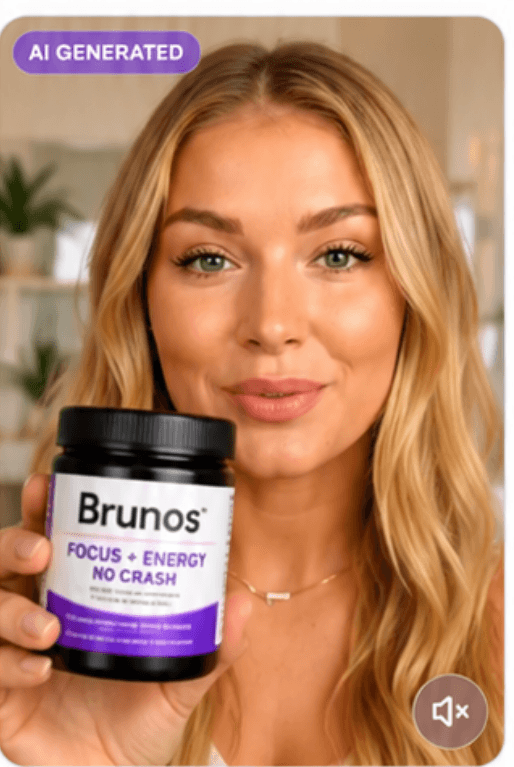 AI-generated creator holding a Brunos supplement
